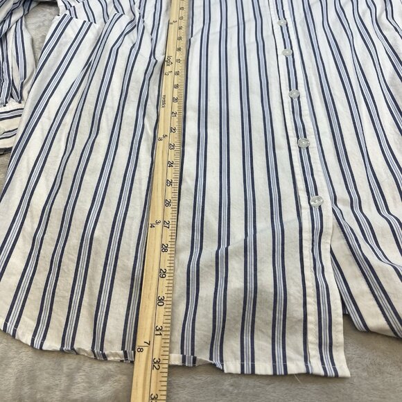 Woman Within Button Up Top Sz 26/28 2XL100% Cotton French Blue Striped‎ Career - Picture 7 of 9